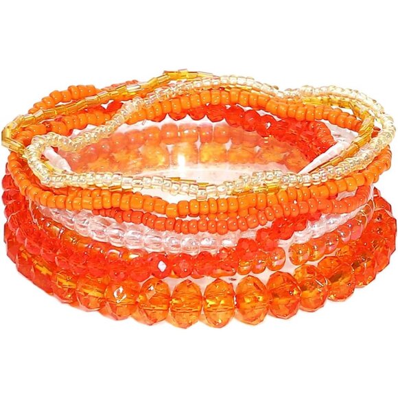 Jewelry - Bohemian Multilayer Stackable Beaded Bracelets in Orange - Unique Gift for Her